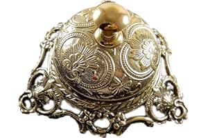 PARIJAT HANDICRAFT Brass Desk Bell Ornate Solid Hotel Counter Bell Service Bell for Hotels, Schools, Restaurants, Reception Areas.