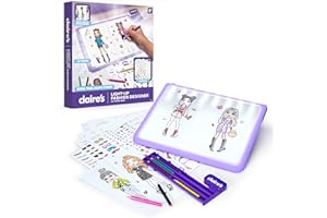 CLAIRE'S Claire’s Light-Up Fashion Designer LED Tracing Tablet - 330-Piece Arts & Crafts Kit| Fashion Templates, Stickers, Colored Pencils & Paper| Kids Coloring & Drawing Board Activity| Girls Toy Gift|Age 8+