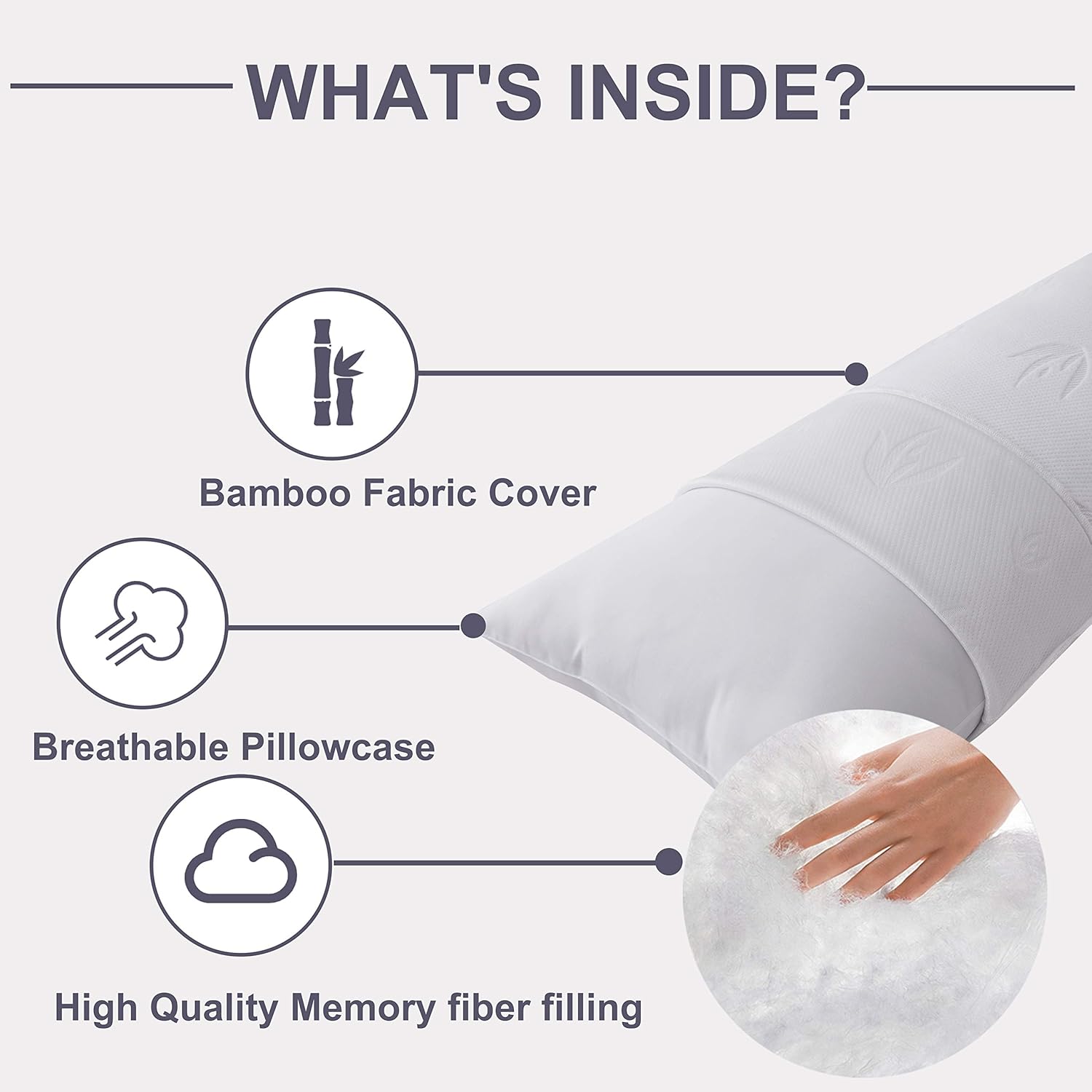 Decroom Full Body Pillow, Large Body Pillow for Adults, Hypoallergenic Removable Bamboo Cover and Microfiber Filling, Support and Comfort for Stomach and Side Sleepers-20 x 54 inch: Home & Kitchen