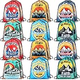Locmeo 24 Pcs Christian Bags Religious Drawstring Bags Faith Adventure Drawstring Backpacks Bulk Large Religious Gifts for Sunday School Church Graduation Themed Party Favors