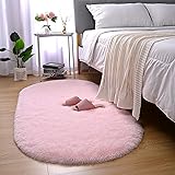Merelax Soft Shaggy Rug for Kids Bedroom, Oval 2.6'x5.3' Pink Plush Fluffy Carpets for Living Room, Furry Carpet for Teen Gir