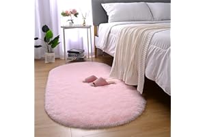 Merelax Soft Shaggy Rug for Kids Bedroom, Oval 2.6'x5.3' Pink Plush Fluffy Furry Carpets for Living Room, Teen Girls Room, Anti-Skid Fuzzy Comfy Rug for Nursery Decor Cute Baby Play Mat