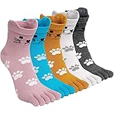 ZAKASA Womens Toe Socks Funny Cat Dog Print Cotton Five Finger Socks Novelty Athletic Running Crew Ankle Socks Size 6-9