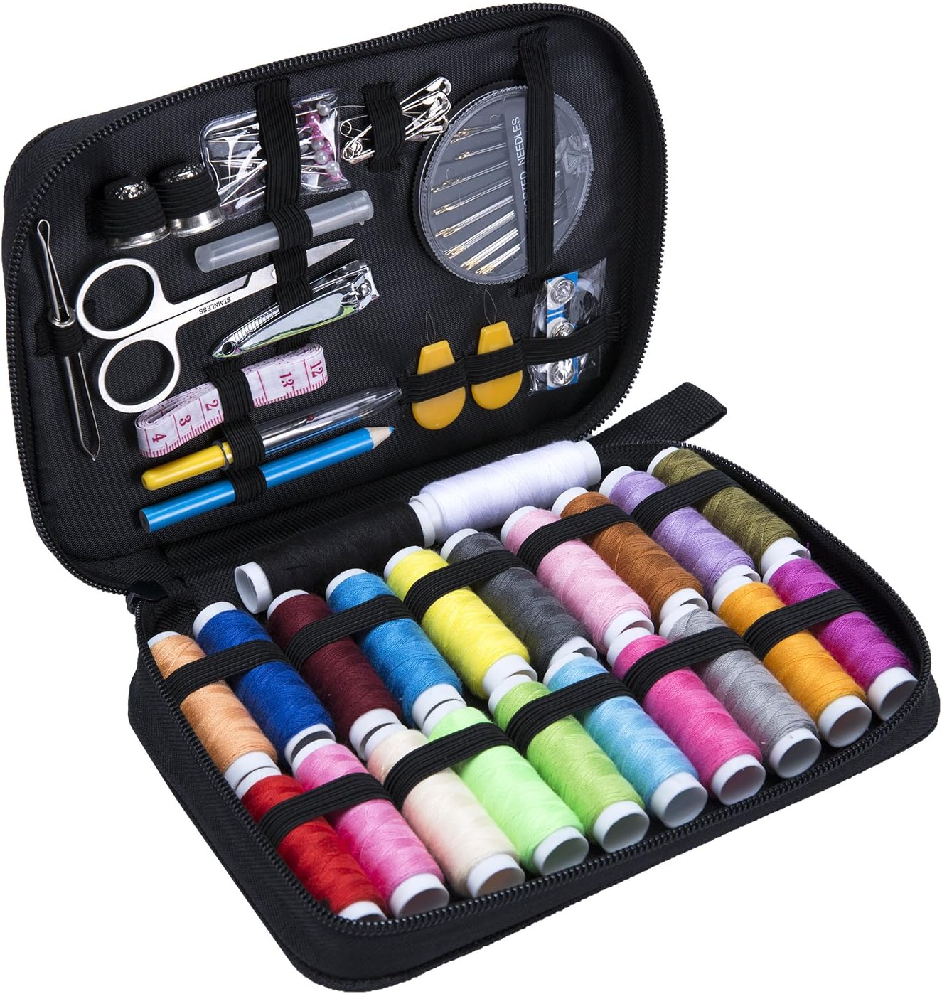 Sewing Kit Bundle with 91 Sewing Accessories for Home, Travel and Emergency Use - Mini Sewing Supplies with Scissors, Pearl Needle, Thread, Tape Measure for Beginners Mending & Sewing Needs