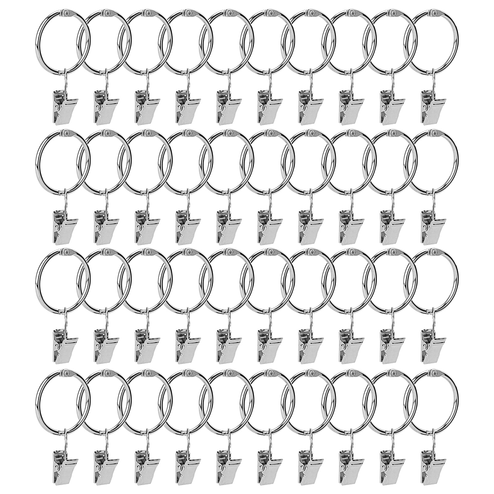 KEILEOHO 100 PCS 32mm Curtain Ring with Clip, Metal Curtain Ring with Hook, Curtain Pole Ring for Hanging Curtain Window Door