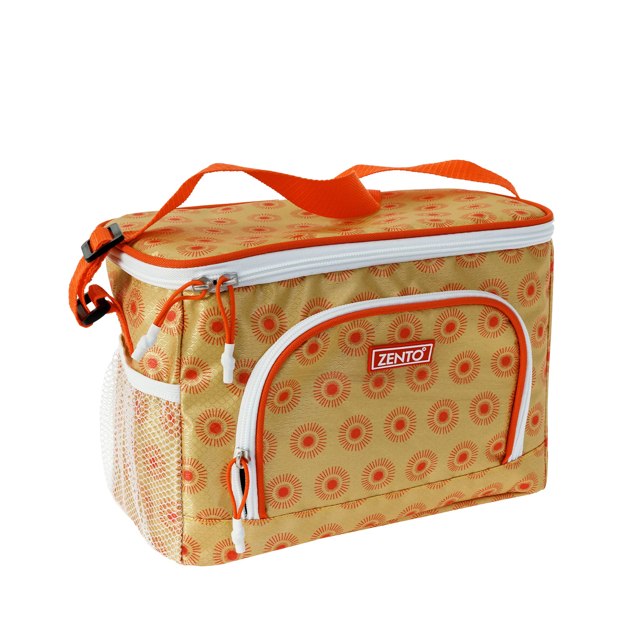 Zento Sunburst Cool Bag|8.5L capacity|6hrs| Holds Up To 12 Cans| Sunburst Design, Insulated Lining & Ripstop Fabric Keeps Your Snacks Fresh-Travel/Camping/Picnic | Yellow