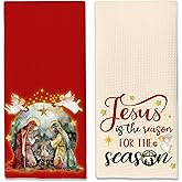 NQDWX Christmas Decorations Jesus is The Reason for The Season Kitchen Towels Dish Towels for Farmhouse Kitchen Bathroom Home,16x24 Inches Set of 2.(019)