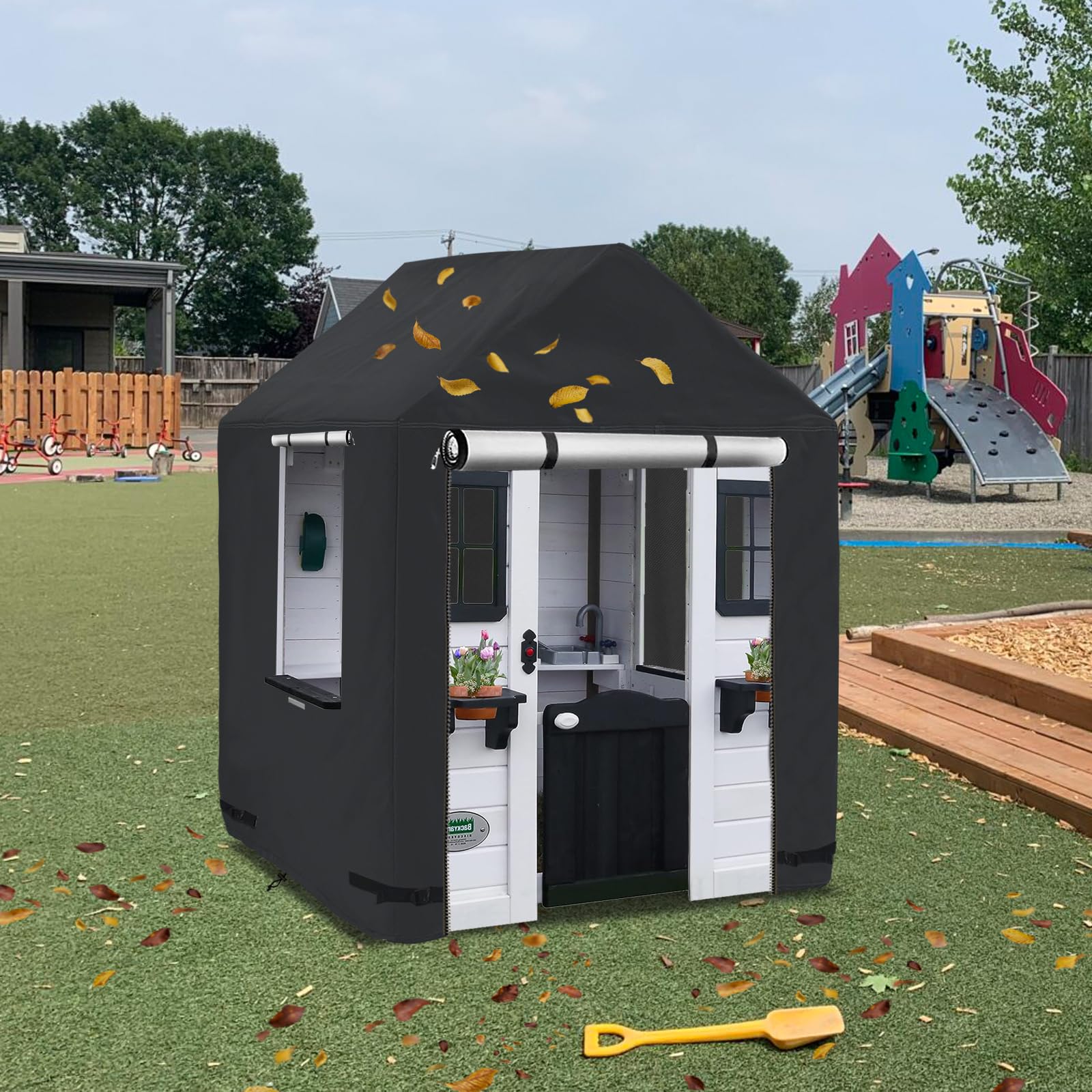 Outdoor Kids Playhouse Cover,Waterproof Cover for Backyard Discovery Outdoor Wooden Playhouse And Other Brands Kids' Playhouse Of The Same Size(Black-43