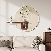 3D Textured Neutral Abstract Wall Art with Vase, Modern Minimalist Round Paintings Artwork for Walls, Boho Cream Geometric Wa