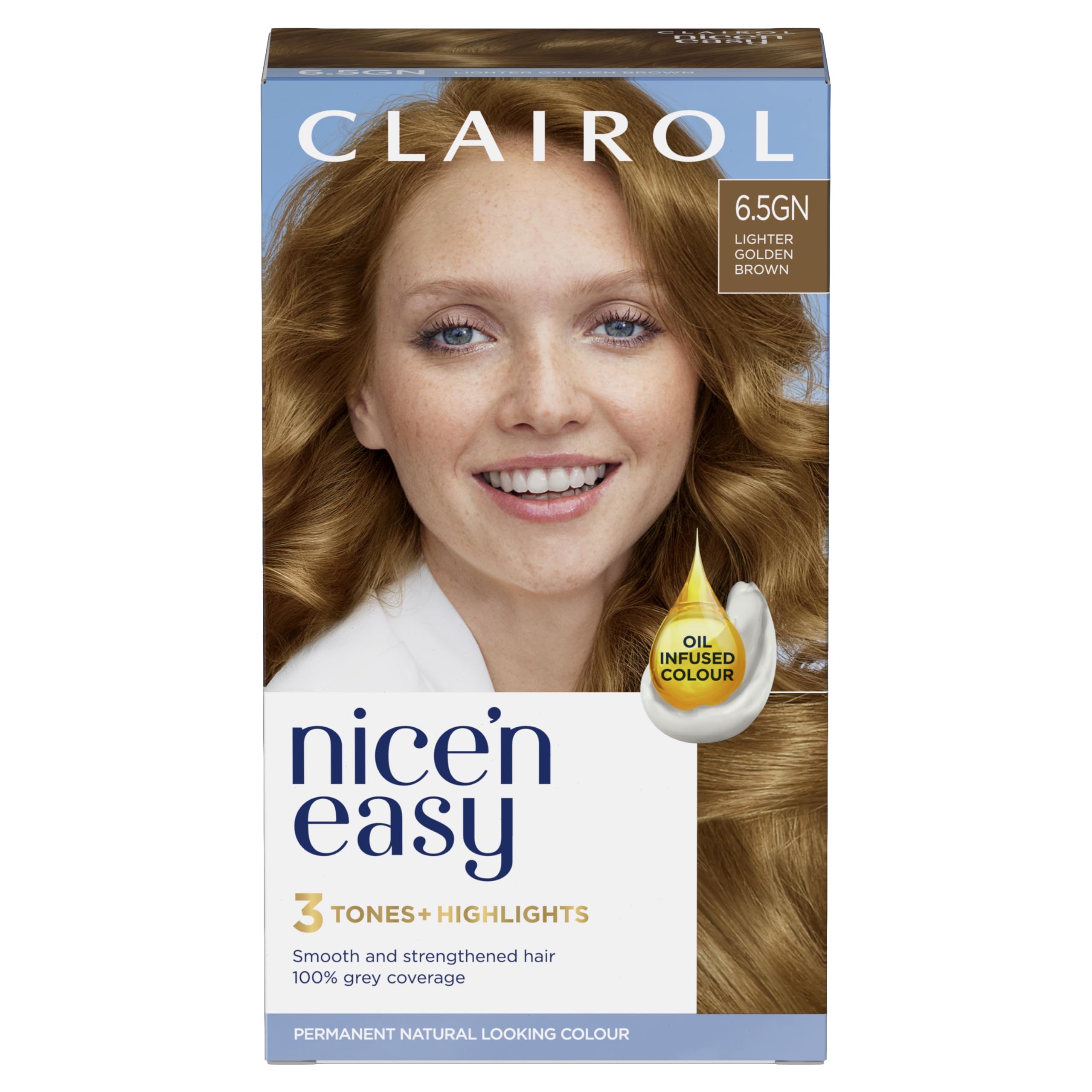 Clairol Nice'n Easy Crème, Natural Looking Oil Infused Permanent Hair Dye, 6.5GN Lighter Golden Brown