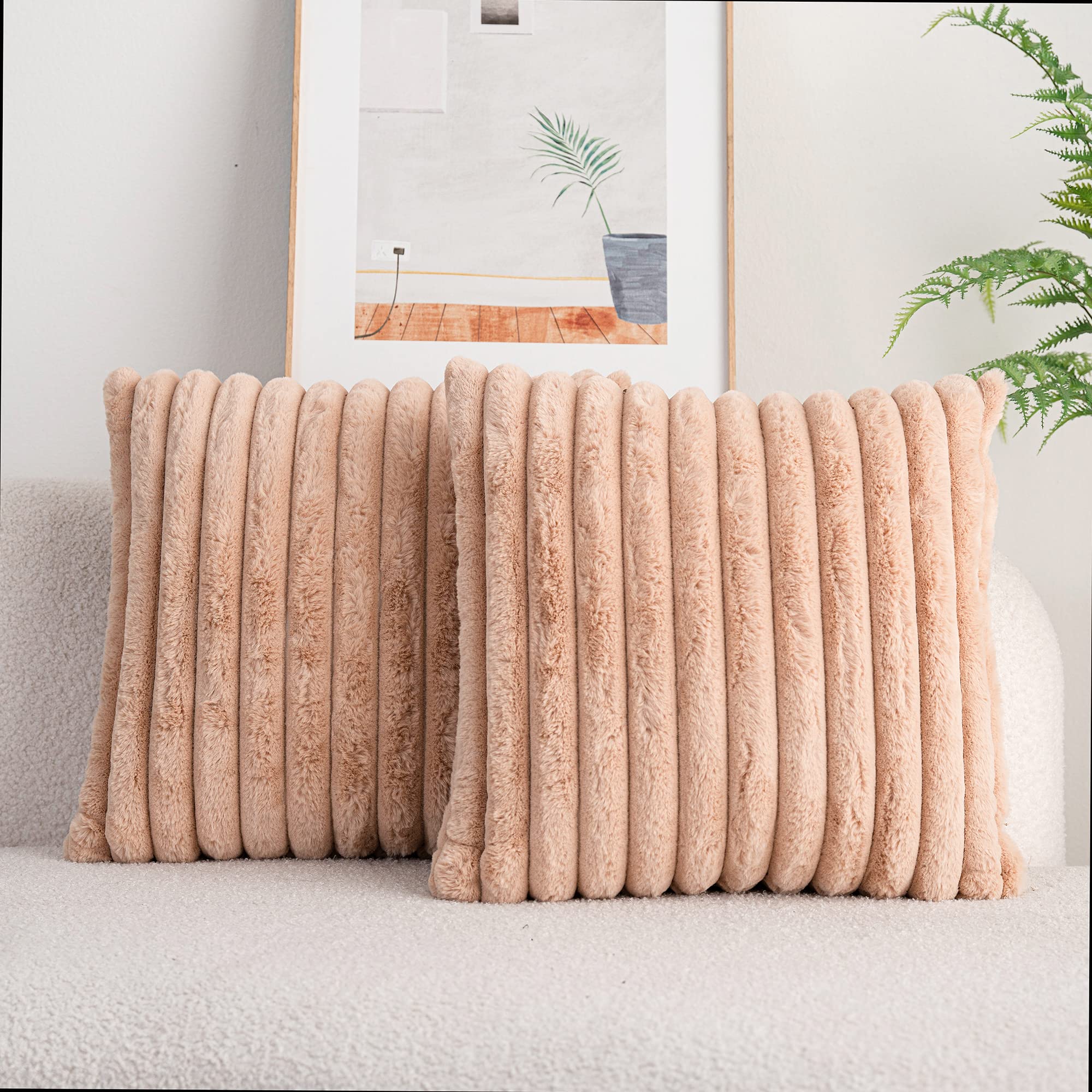 Photo 1 of DEELAND Pack of 2,Double-Sided Faux Fur Plush Decorative Throw Pillow Covers Fuzzy Striped Soft Pillowcase Cushion Covers for Sofa Couch Bedroom