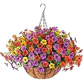 ZFProcess Artificial Faux Hanging Plants Flowers Basket for Spring Summer Outdoor Decoration, Fake Silk Daisy in Planter Realistic UV Resistant Look Real for Porch Home Patio Balcony Yard(Multicolor)