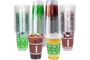 TOSPARTY 50 PCS 12oz Football Plastic Cups Football Party Decorations Disposable Drinking Cups for Sport Birthday Themed Party Supplies (Football)