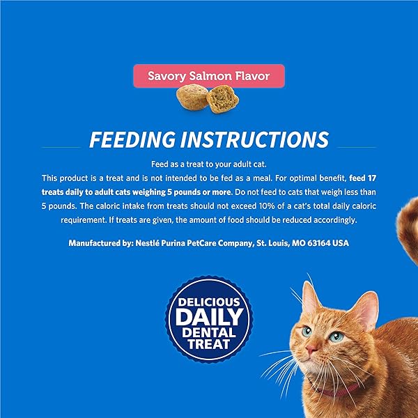 PURINA DENTALIFE MADE IN USA FACILITIES CAT DENTAL TREATS, SAVORY SALMON FLAVOR – 19 OZ. BAG