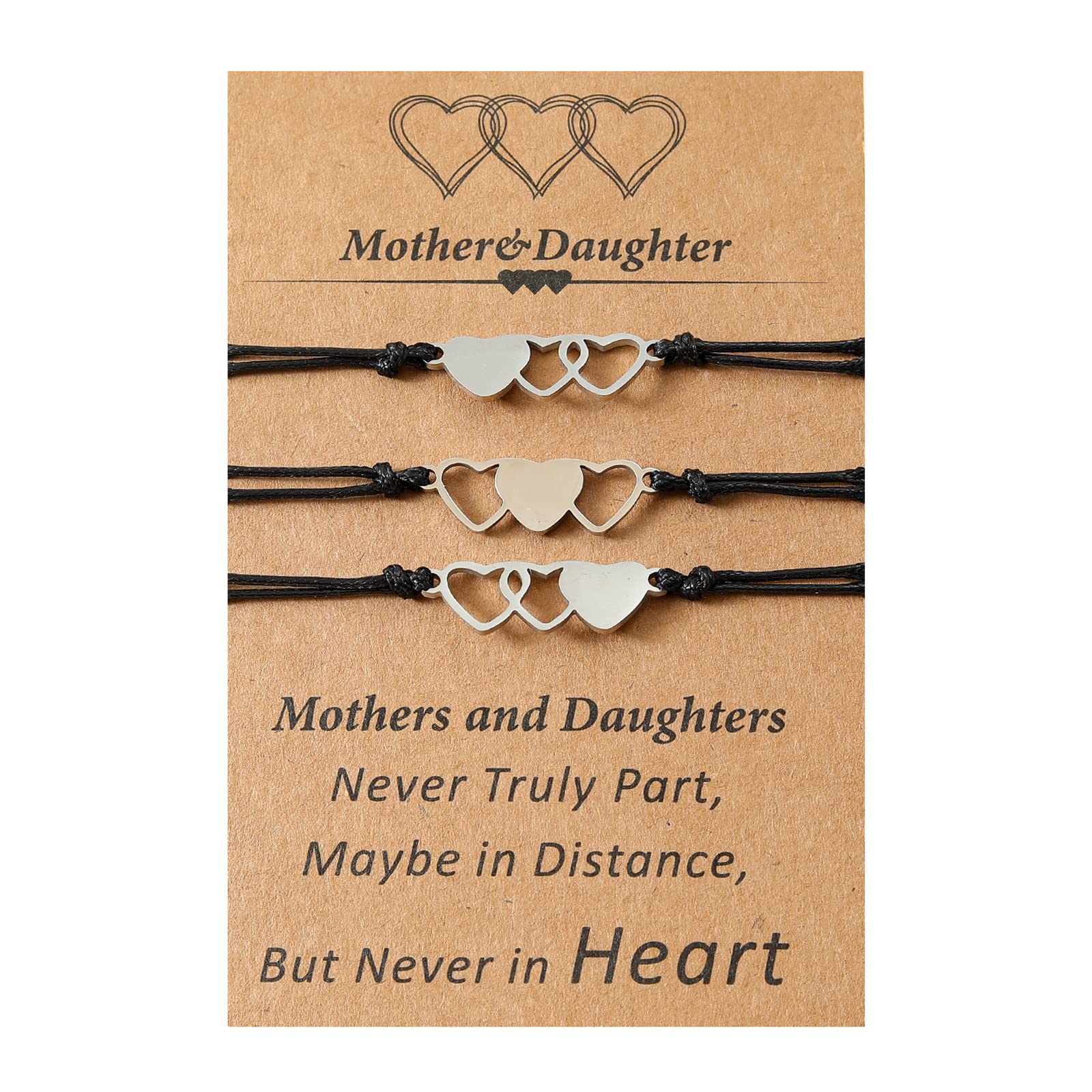 Rhdun Mother Daughter Bracelets for 2/3 Mummy and Me Matching Heart Wish Bracelets Jewelry Gifts for Mum Daughter