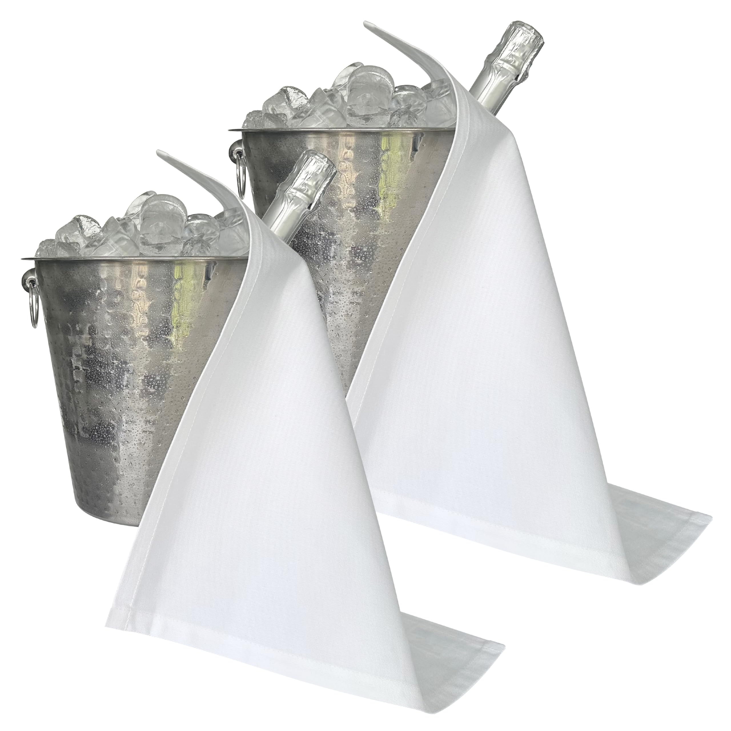 BottleCloths - Original Collection, Bottle Cloths for Ice Buckets, Cotton, 42 cm, Corner Hole, Stitched Circle (White, Pack of 2)