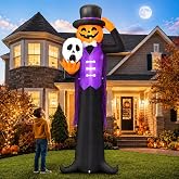 12FT Giant Halloween Inflatables Pumpkin Gentleman Ghosts Outdoor Decorations, Giant Blow Ups with Build-in LED Lights, Scary Yard Garden Decoration for Halloween Party Indoor Outdoor