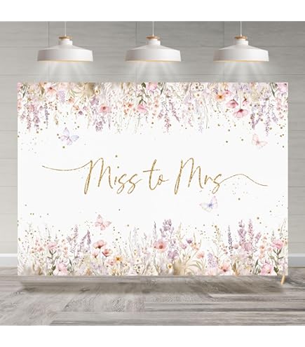 Autumn Floral Miss To Mrs Backdrop - 7x5ft Cotton Photo Background | Bridal Shower, Engagement Party Decor