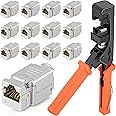 Everest Media Solutions easySHIELD (CAT6A Kit) - Speed Termination Tool, with 12 Slim Profile, 90-Degree RJ45 Shielded Keystone Jacks - F/STP Punch Down Crimper - Tested for CAT5e, CAT6, CAT6A, CAT7