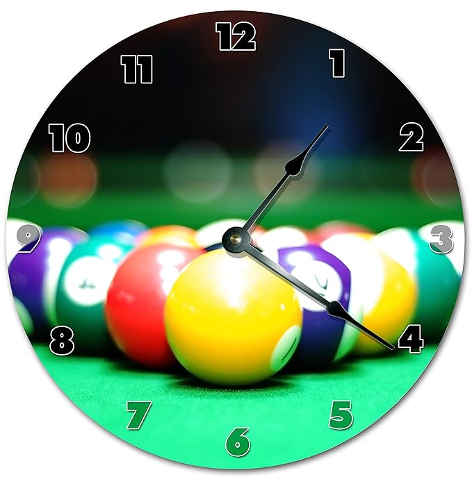 EasySells 10.5" Balls ON A Pool Table Clock Large 10.5