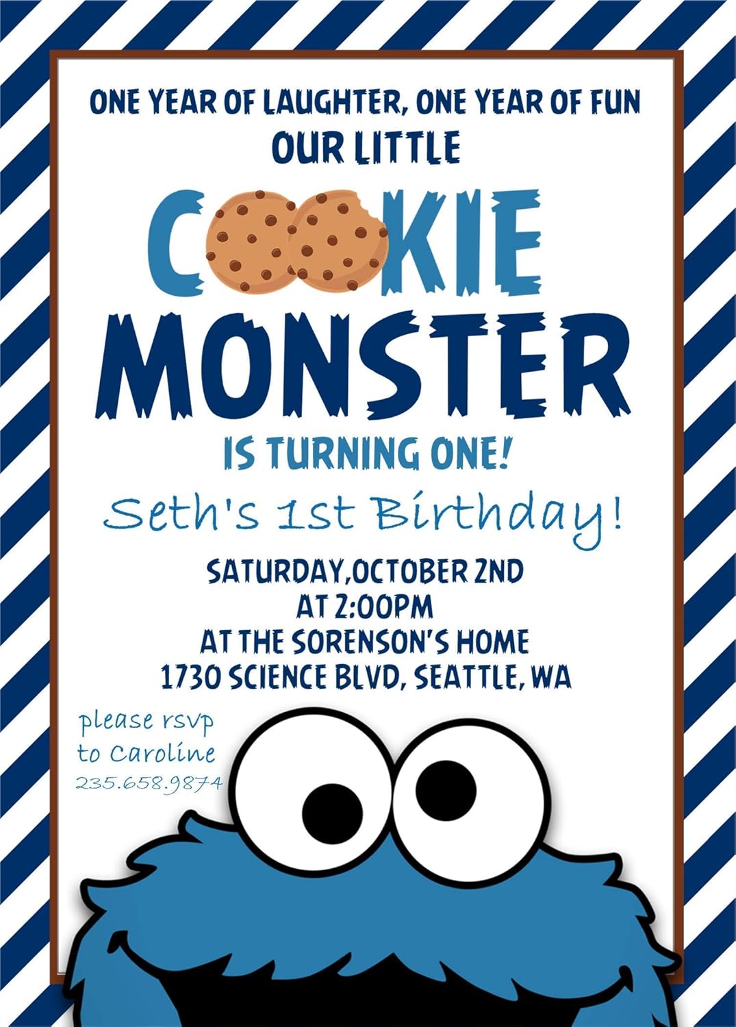 Amazon.com: Cookie Monster Birthday Party Invitations With Envelopes