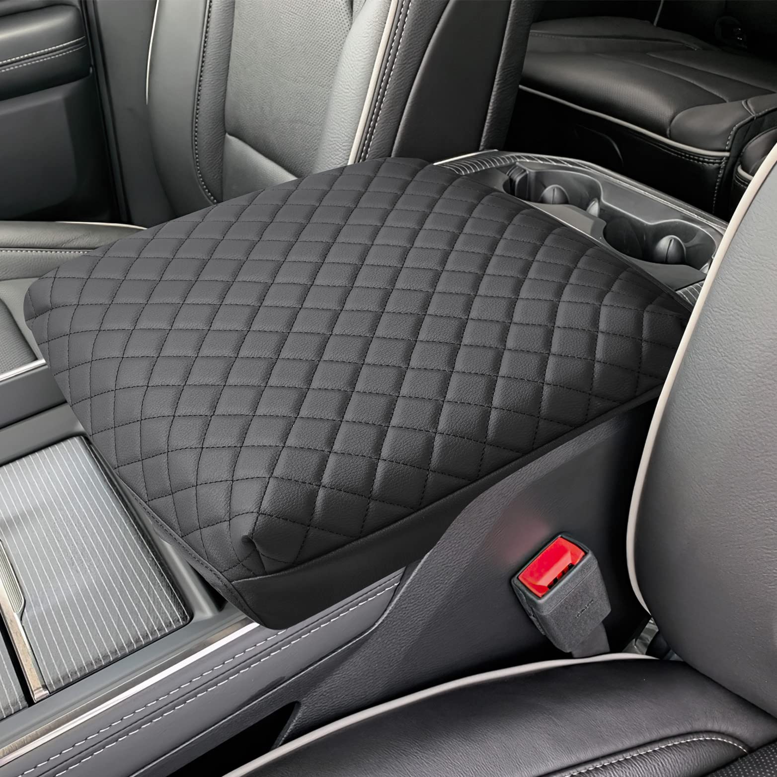 ISSYAUTO Center Console Cover Armrest lid Cover Compatible with 2009-2024 Ram, Leather Arm Rest Covering for Car, Well-Make Durable Middle Console Cover Armrest Box Protective Cover Image