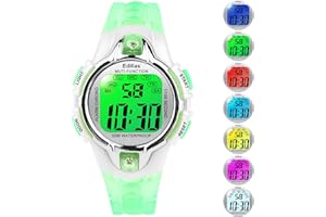 Edillas Kids Watches Digital Girls Boys, 7 Colors Light Wrist Watch for Child Waterproof Sport Outdoor Multifunctional Wristwatches with Stopwatch Alarm for Ages 4-15