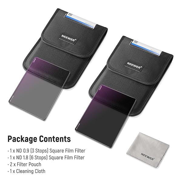 NEEWER 2 PACK ND0.9/1.8 (3/6 STOPS) SQUARE ND FILTER, 4″X5.65″ DUAL SIDED 30 MULTI NANO COATED CINEMA NEUTRAL DENSITY FILTER FOR NEEWER MATTE BOX COMPATIBLE WITH TILTA COMPATIBLE WITH SMALLRIG