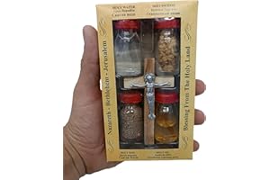 Zuluf Holy Land Set 5 In1 Olive Wood Cross Set with 4 Bottles - Oil, Jordan Water,Holy Land Essences & Holy Earth Certificate