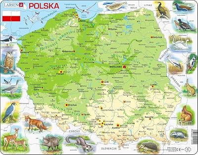 Larsen K98 Poland Physical Map Jigsaw Puzzle 61 Pieces Tray Frame Kids