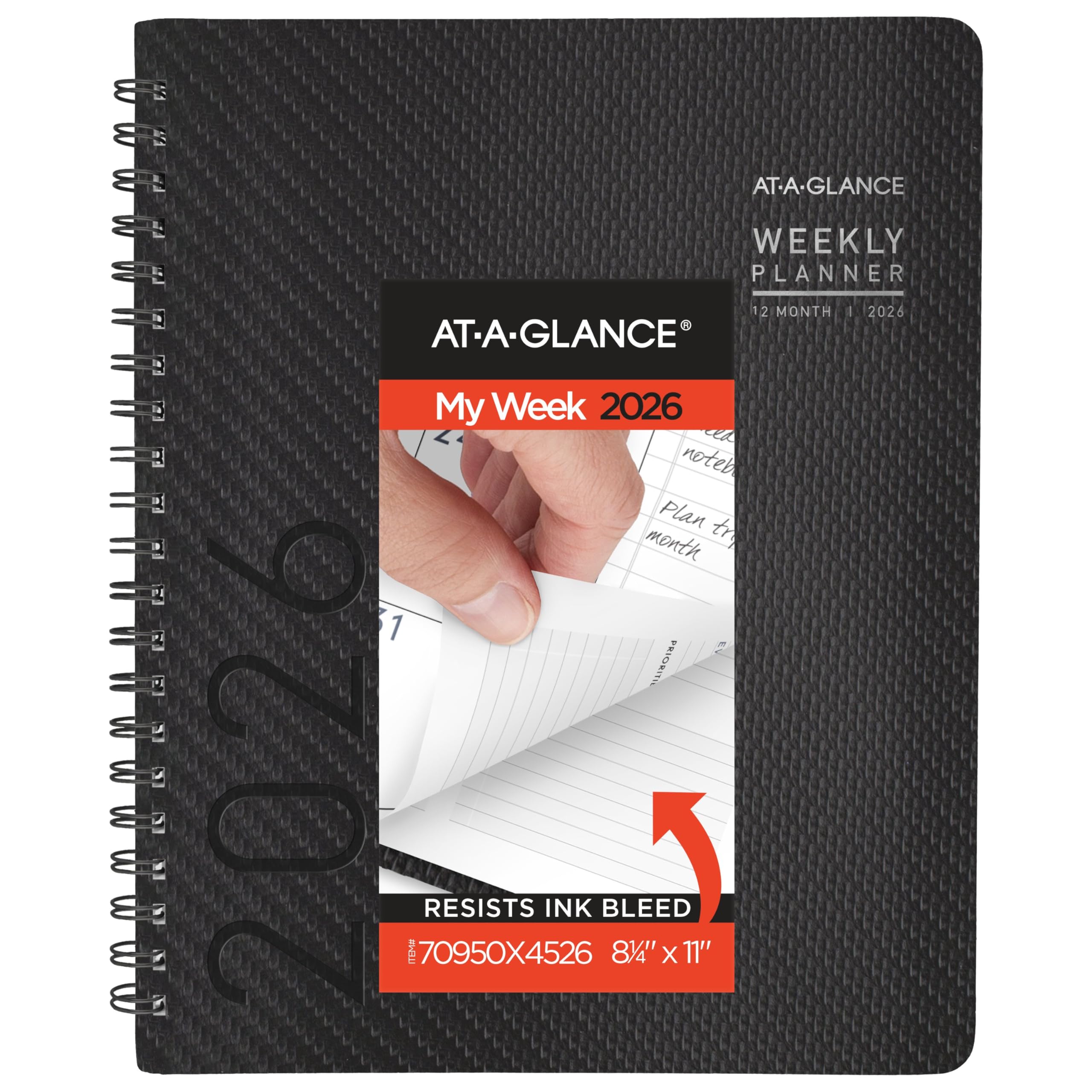 Photo 1 of AT-A-GLANCE 2026 Appointment Book Planner, Weekly & Monthly, 8.25" x 11", Large, Half-Hourly, Contemporary, Charcoal (70950X4526)