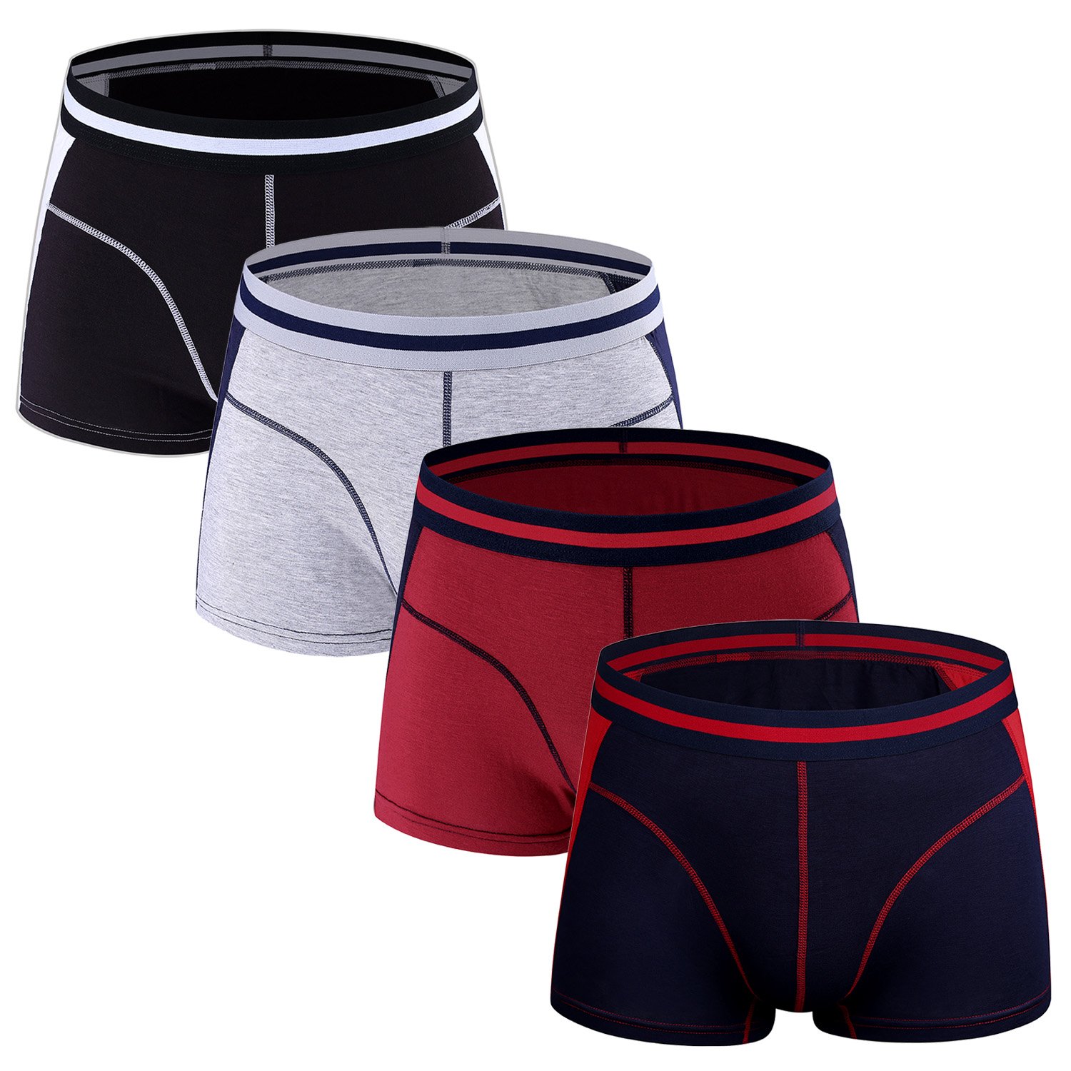 Men\'s Micro Modal Trunks Pack of 4 Underwear Soft Waistband Low Rise Boxer Briefs No Fly Pouch,Size S