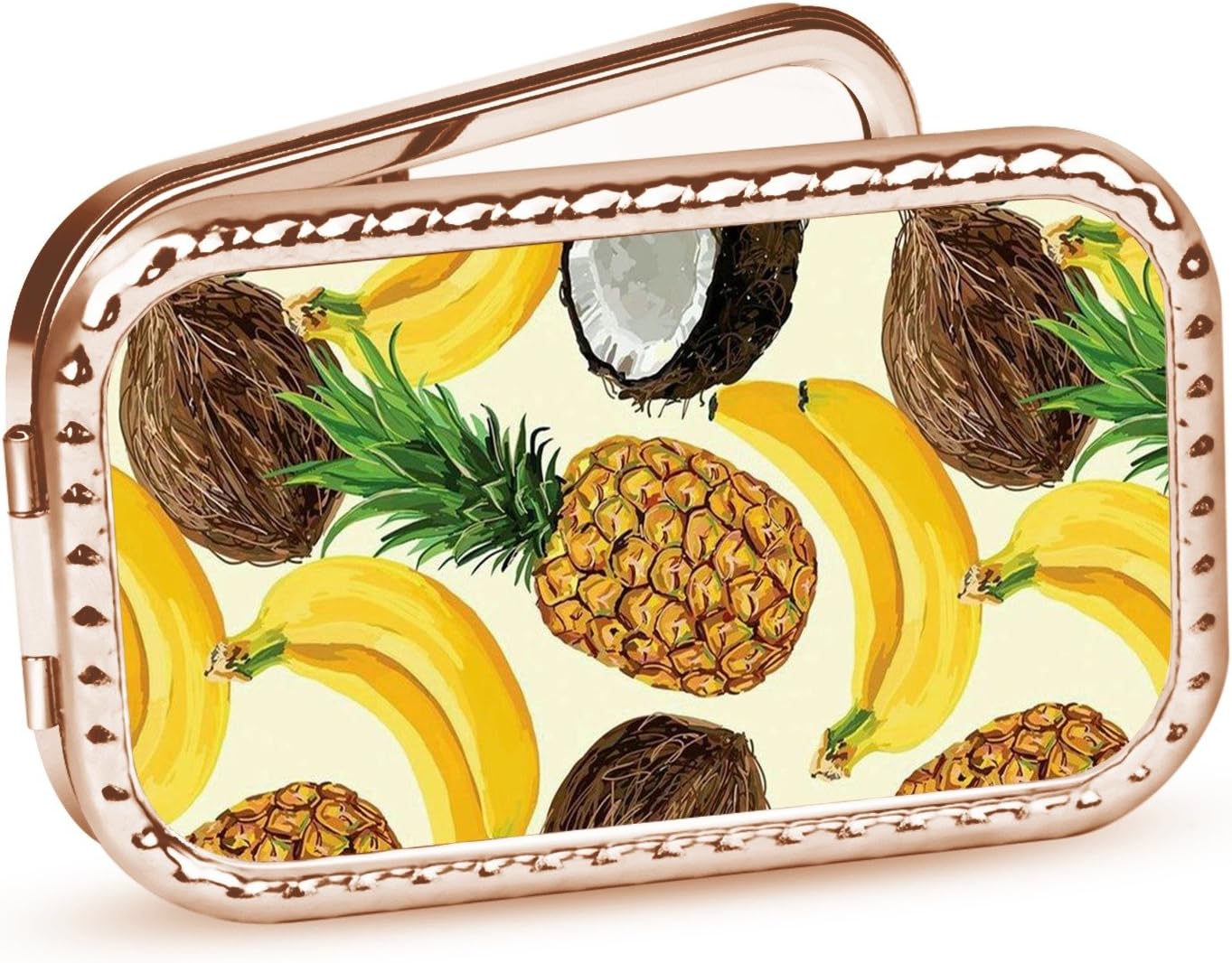 FUTUROO Square Compact Mirror, Customized Square Foldable Metal Makeup Mirror, 1x&2x Magnifiion Mini Mirror for Travel Purse Gift - Rose Gold Pineapple