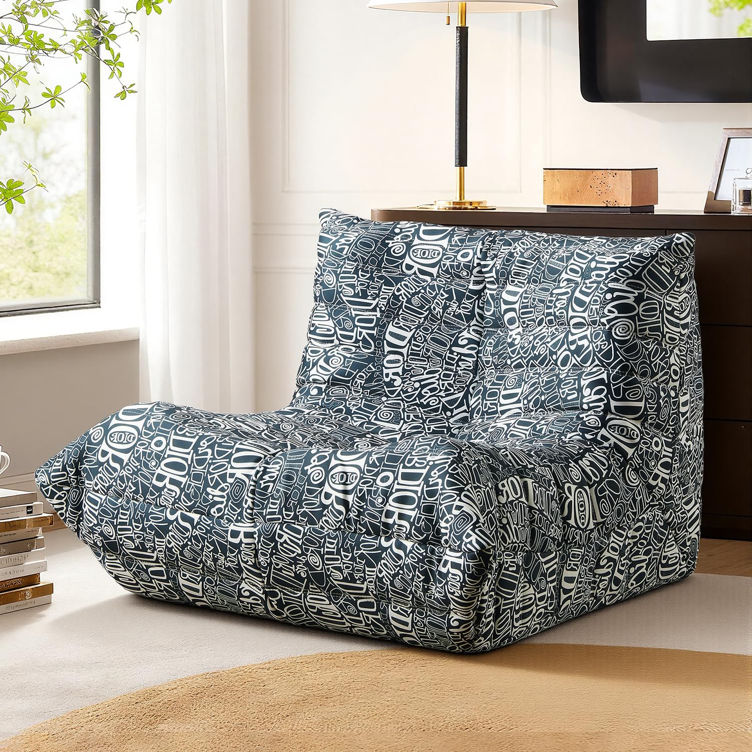 AIMSTYTO Bean Bag Chair for Adults, Comfy Floor Couch with High Resilience Foam, Single Lounge Sofa for Bedroom Living Room, Graffiti/Cow Style Cozy Lazy Chair (Green)