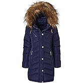 Sportoli Women Long Quilted Down Alternative Plush Lined Puffer Jacket Coat Fur Trim Hood