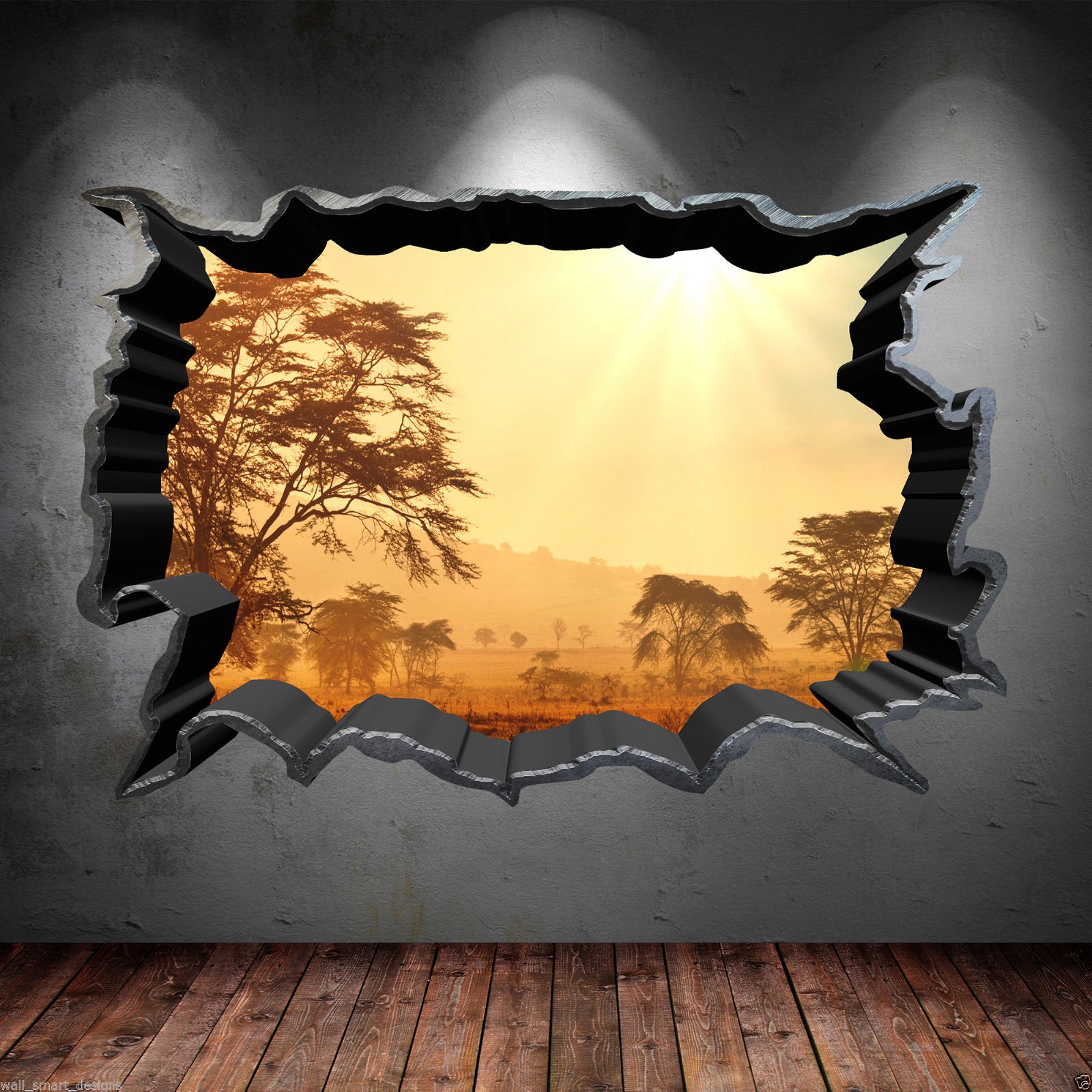 Peachy Antics Cracked Hole Safari Home 3D Full Colour Wall Art Sticker Decal Sunset Bedroom2 WSD557