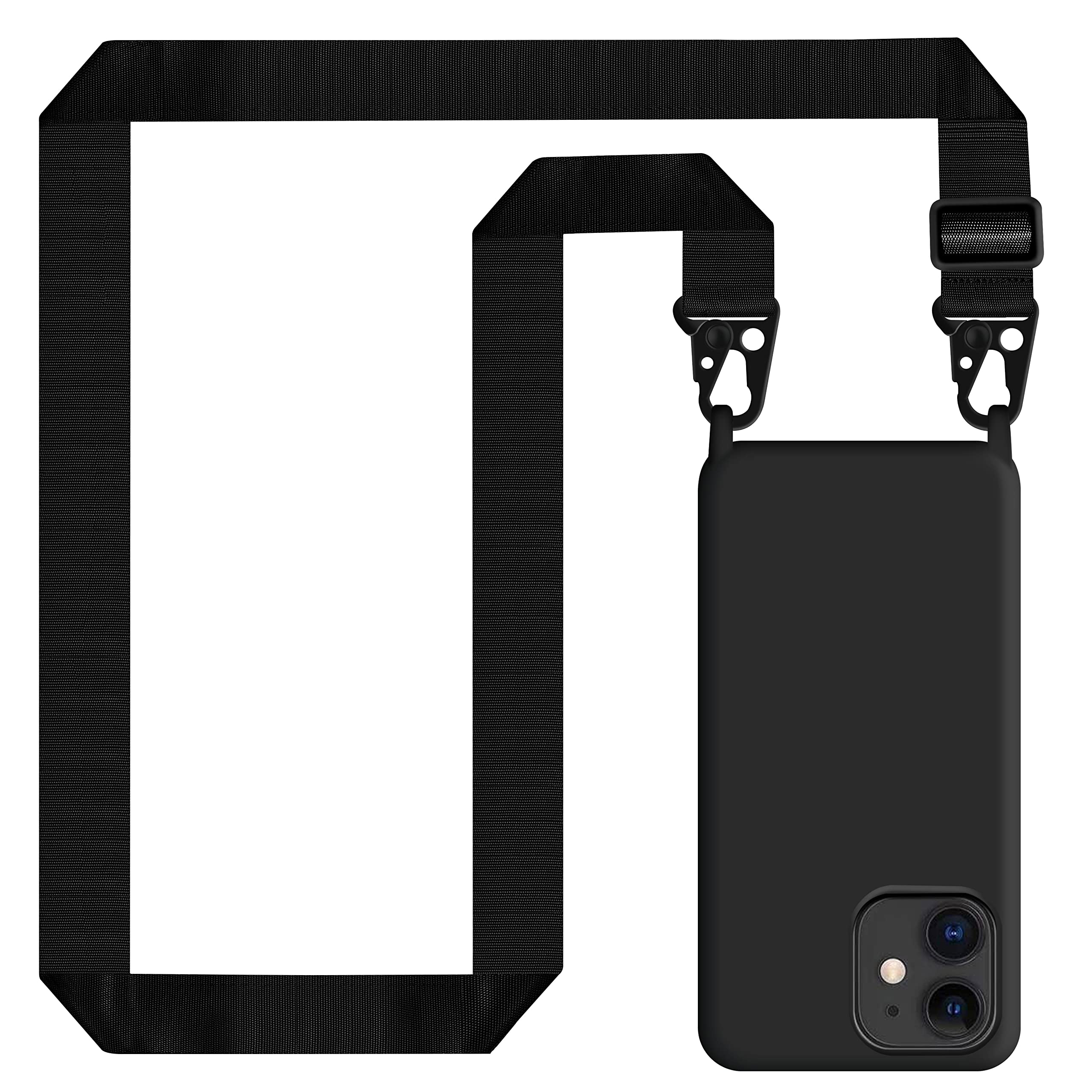 Genrics - iPhone 11 Case with Cord - Liquid Silicone Case with Adjustable Strap, Collar and Drawstring Black