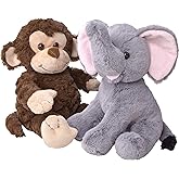 Dragon Drew Elephant and Monkey Stuffed Animals - 2 Soft Plush Animal Toys for Baby, Toddler and Kids - Cute and Cuddly Frien