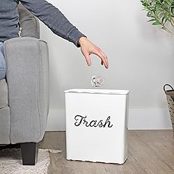 AuldHome White Enamel Trash Can, Rustic Farmhouse