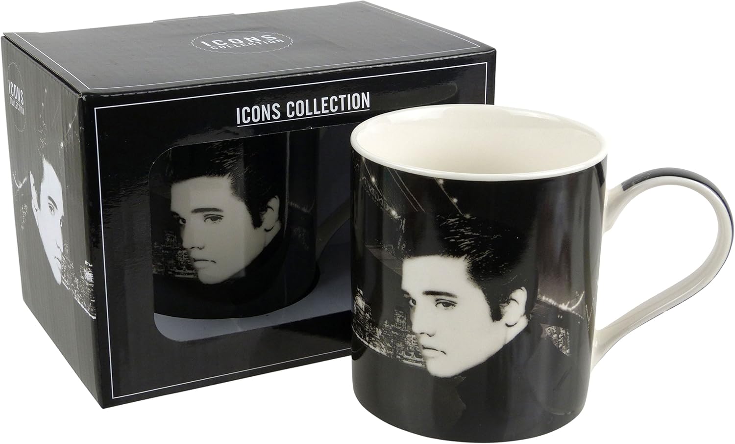 Leonardo. Elvis Presley Gift Boxed Mug Cup King Rock & Roll Legend Icon New York Brooklyn Bridge & White