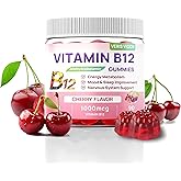 Cherry Flavored Vegan B12 - Methyl B12 with Organic Ingredients - High Potency Vitamin B12 1000 mcg Methylcobalamin - Supports Healthy Mood, Energy, Heart & Eye Health - 90 Gummies
