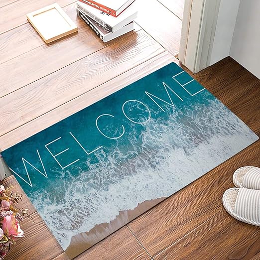 Amazon Com Simigree 23 6 X 15 7 Inch Welcome Ocean Beach Theme Door Mats Kitchen Floor Bath Entrance Rug Mat Absorbent Indoor Bathroom Decor Doormats Rubber Non Slip Home Kitchen