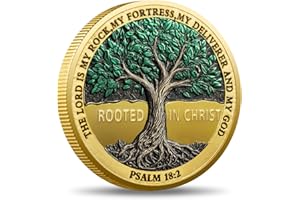 TYMLINYU Rooted in Christ Challenge Coin - Gold-Plated Faith-Based Christian Gift with Bible Verses (Psalm 18:2) - Inspirational Keepsake for Men, Women, and Believers (1pcs)