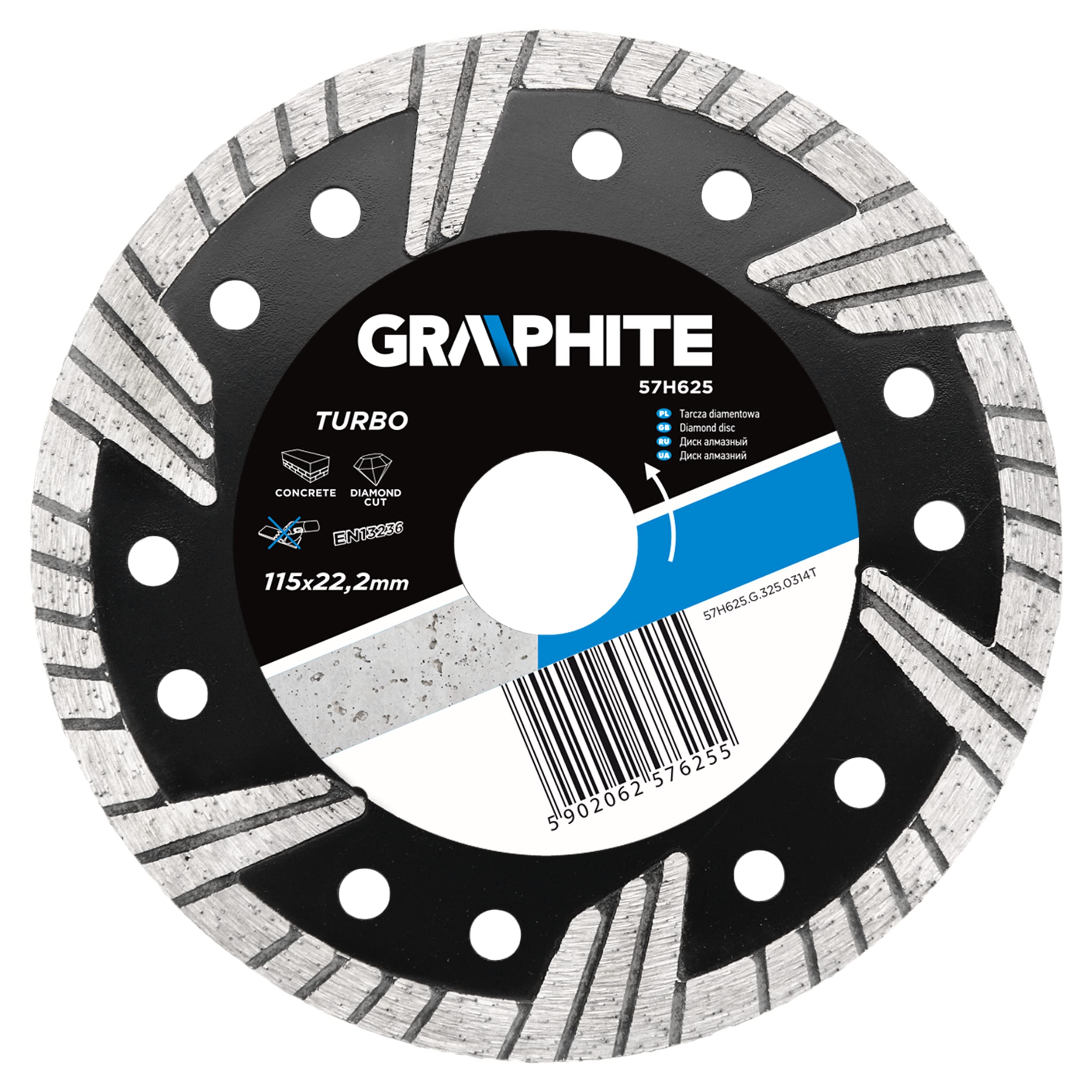 Graphite professional turbo diamond disc blade 115x22.2 wet & dry cutting (GRA 57H625)