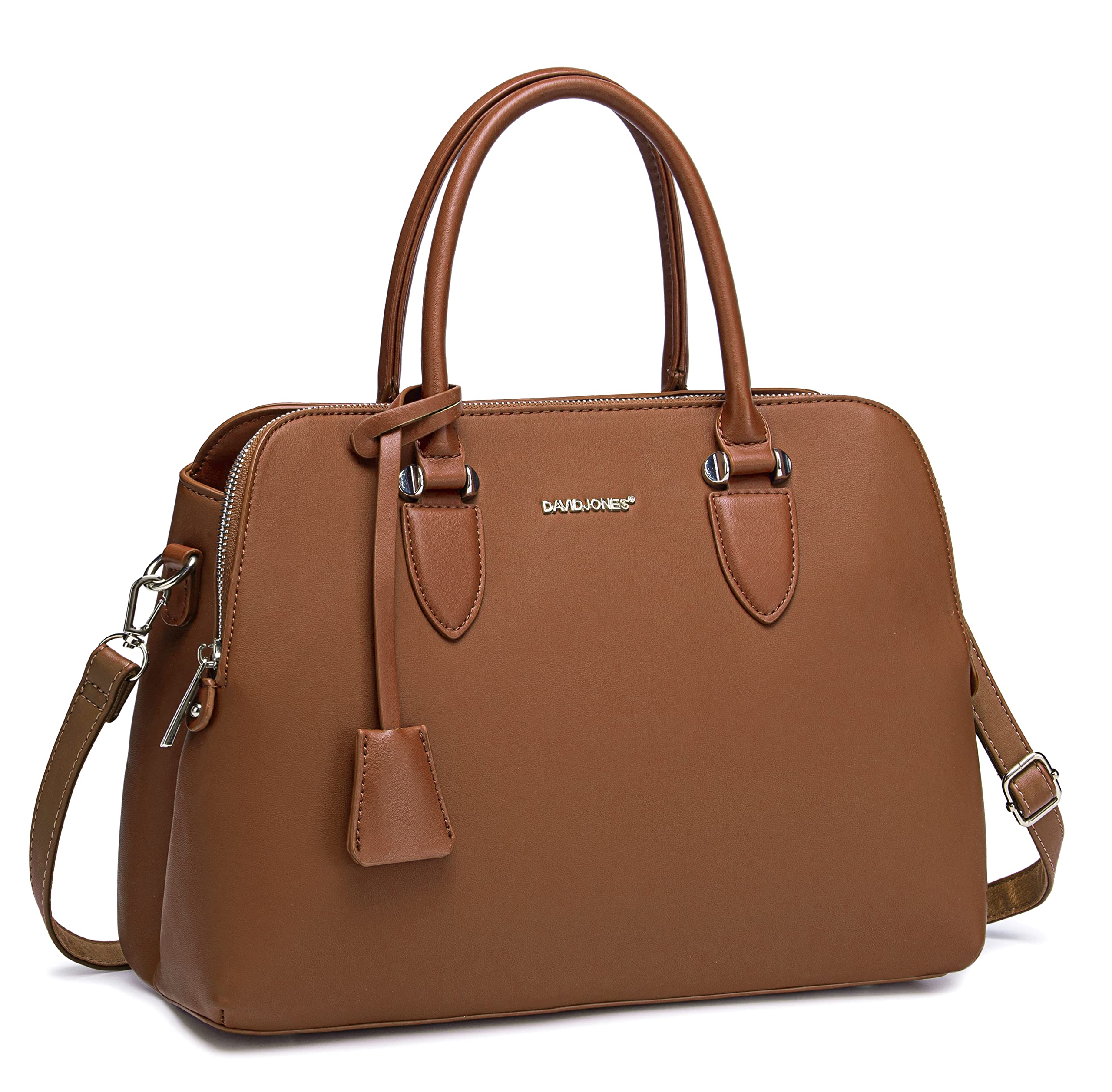 David Jones - Women's Bugatti Handbag - Top Handle Faux Leather Bag - Multiple Pockets Tote Shoulder Crossbody Bag - Ladies Elegant Shopping Bag Shopper Satchel City - Camel Brown