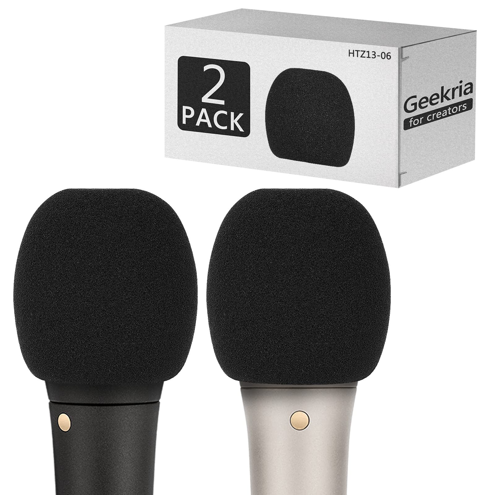 Geekria for Creators Foam Windscreen Compatible with RODE M1, M1-S, M2, RODELINK TX-M2, RT-66P, S1 Microphone Antipop Windshield, Mic Wind Cover, Sponge Foam Filter (Black / 2 Pack)