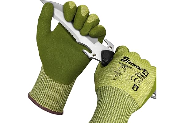 Schwer 2 Pairs ANSI A6 Cut Resistant Fishing Gloves, CR3009 Touchscreen Compatible Work Gloves for Men and Women, Non Slip, I