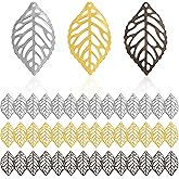 PAGOW 300Pcs Hollow Leaf Charms Oranaments Pendants, Metal Filigree Leaf Crafts Pendant, Jewelry Findings Making Accessory For DIY Necklace Bracelet