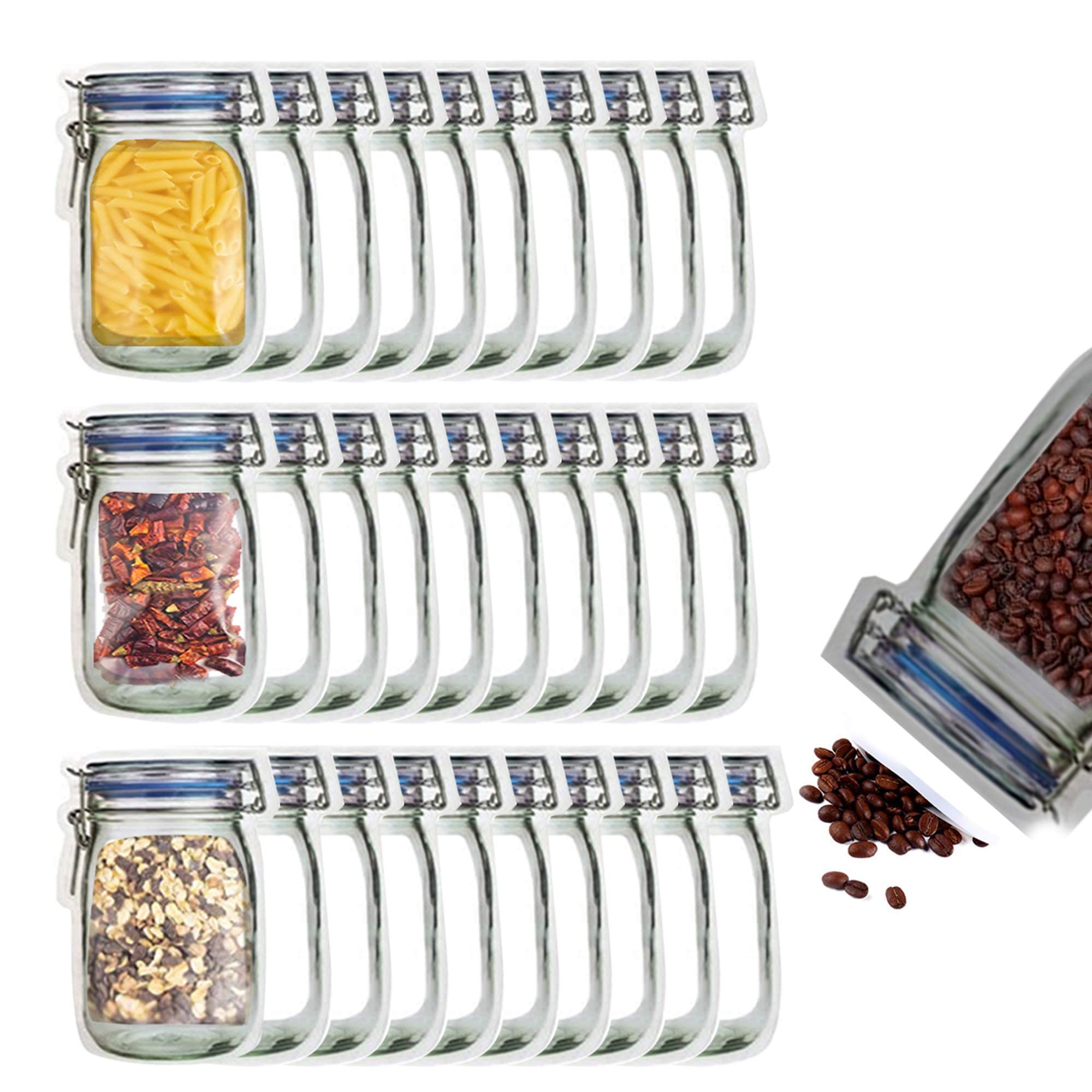 View 1 of 30 Wide Mouth Mason Jar Bags - Reusable Airtight Food Storage Bags | Leak-Proof Saver for Travel & Camping