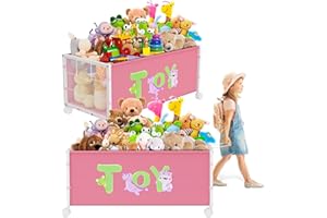 JBBTOOL 2PC Large Toy Box Storage, 120L Kid Toy Chest with 360° Wheels, Oxford Cloth Metal Toy Box for Boys, Girls, Stuffed Animals, Clothes, Bedroom, Living Room